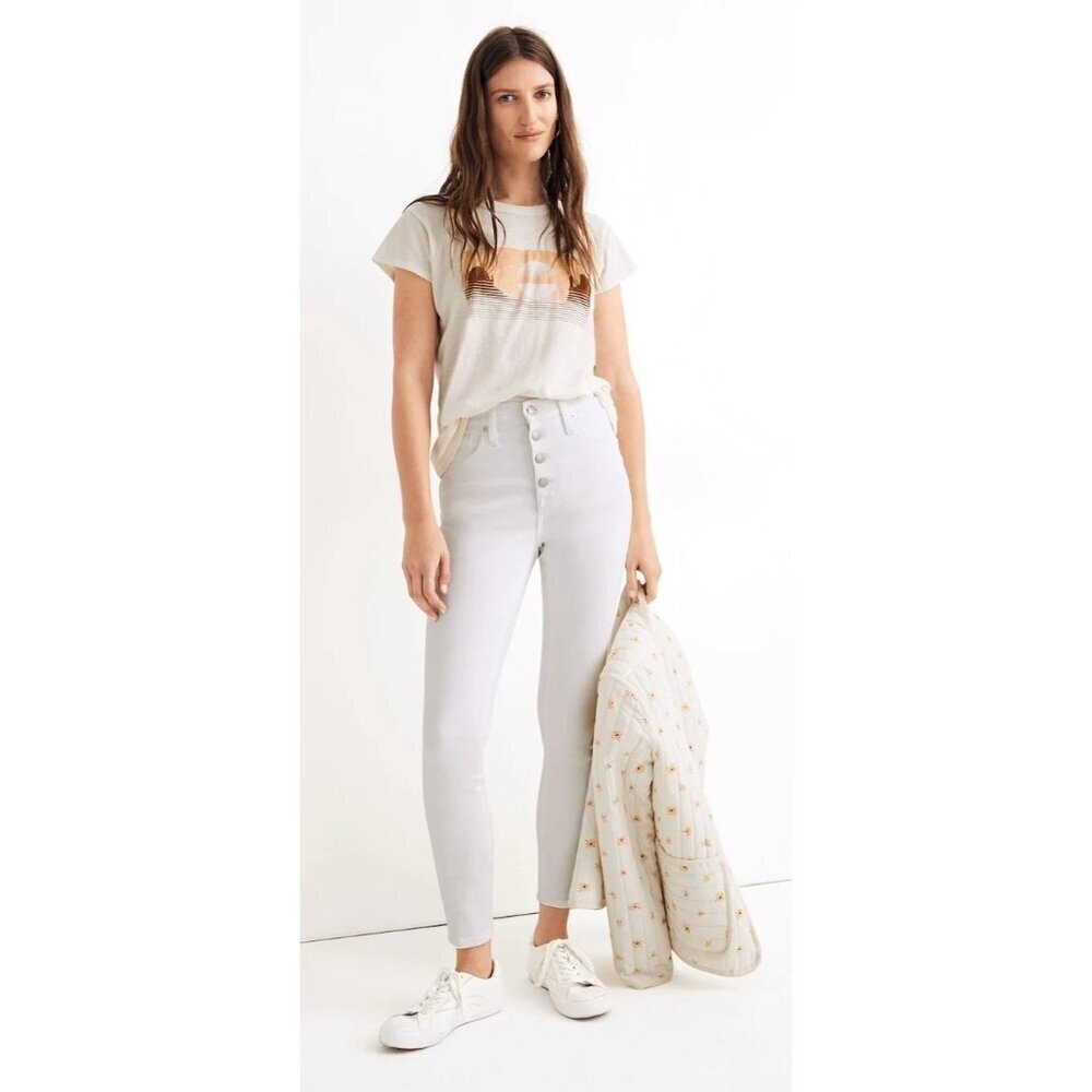 Madewell Jeans Women 27 White Denim Button Fly 10 Inch High Rise‎ Skinny Crop